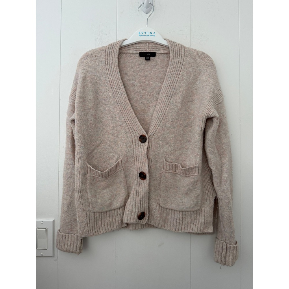 J.Crew Merino Wool Alpaca Blend V-Neck Cardigan Sweater Heathered Oatmeal XXS